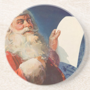 Vintage Christmas, Santa Claus Naughty Nice List Sandstone Coaster