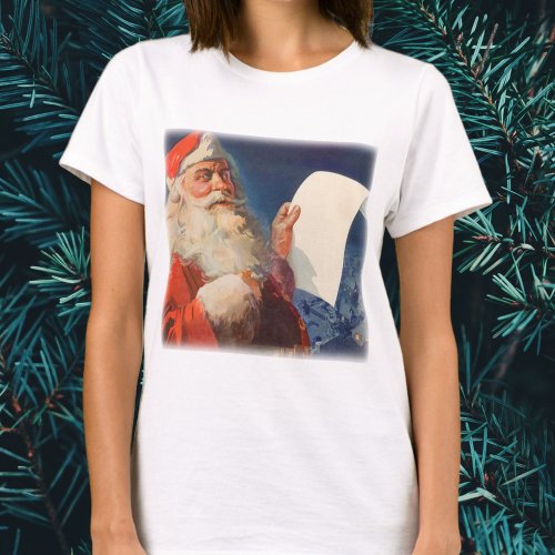 Vintage Christmas Santa Claus Naughty Nice List T_Shirt