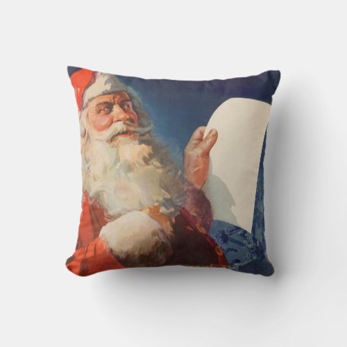 Vintage Christmas Santa Claus Naughty Nice List Throw Pillow