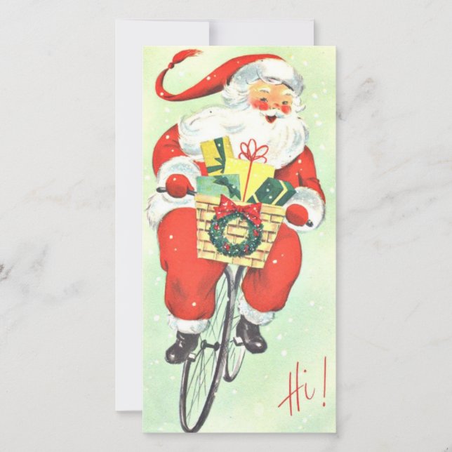 Vintage Christmas Santa Claus On Bike Holiday Card (Front)