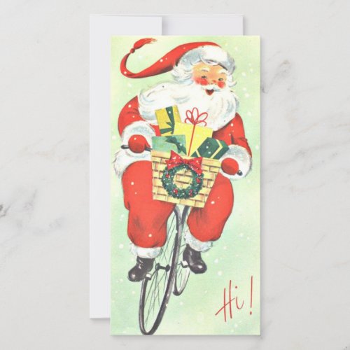 Vintage Christmas Santa Claus On Bike Holiday Card