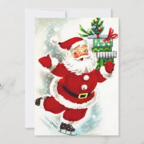 Vintage Christmas Santa Claus on Ice Holiday Card