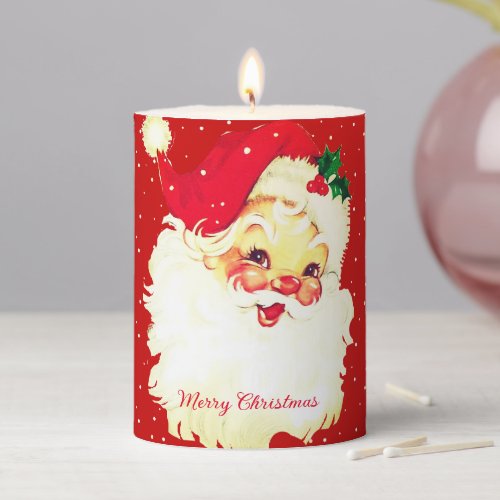 Vintage Christmas Santa Claus on Red Pillar Candle