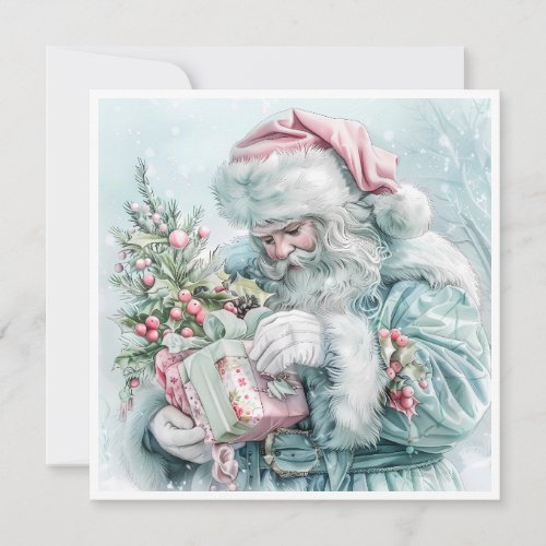 Vintage Christmas Santa Claus Pastel Holiday Card