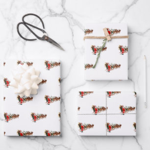 Vintage Christmas Santa Claus reindeer sleigh Wrapping Paper Sheets