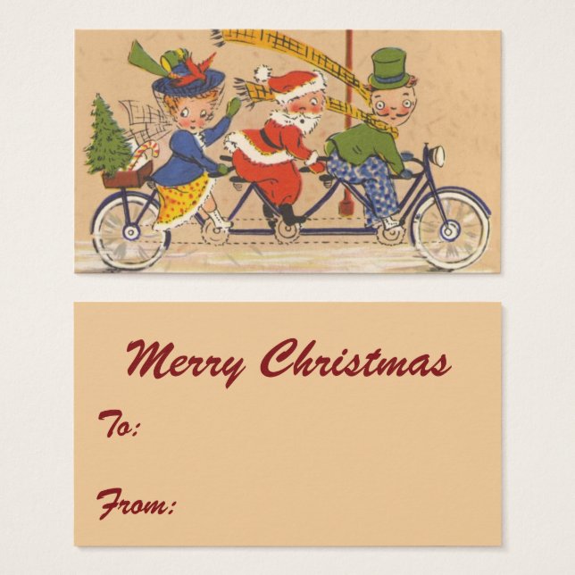 Vintage Christmas, Santa Claus Riding a Bicycle (Front & Back)