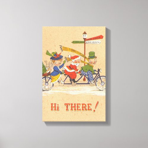 Vintage Christmas Santa Claus Riding a Bicycle Canvas Print