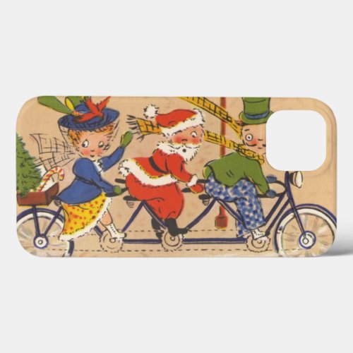 Vintage Christmas Santa Claus Riding a Bicycle iPhone 13 Case