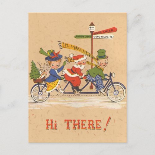 Vintage Christmas Santa Claus Riding a Bicycle Holiday Postcard