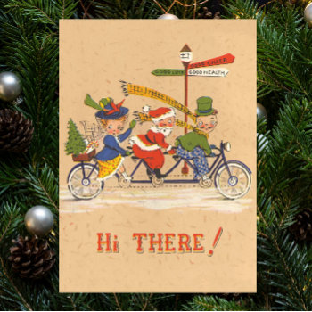Vintage Christmas  Santa Claus Riding A Bicycle Poster by ChristmasCafe at Zazzle