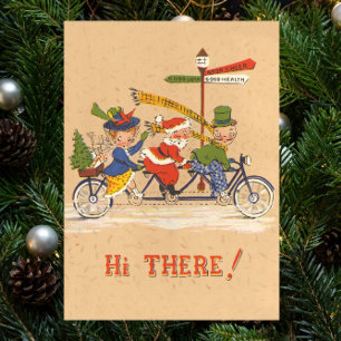 Vintage Christmas, Santa Claus Riding a Bicycle Poster