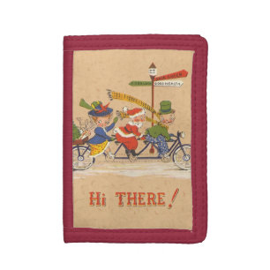 Vintage Christmas, Santa Claus Riding a Bicycle Trifold Wallet