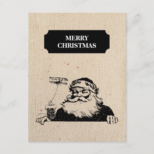 Vintage Christmas Santa Claus Rustic Illustration  Holiday Postcard