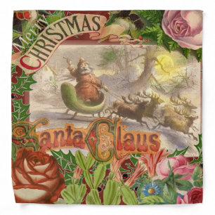 Vintage Christmas Santa Claus Sleigh Bandana