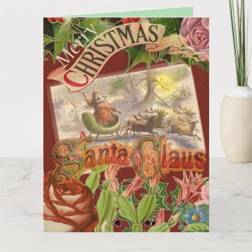 Vintage Christmas Santa Claus Sleigh Card