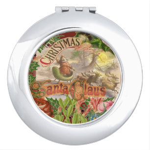 Vintage Christmas Santa Claus Sleigh Compact Mirror