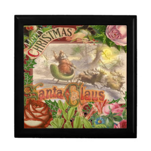 Vintage Christmas Santa Claus Sleigh Jewelry Box