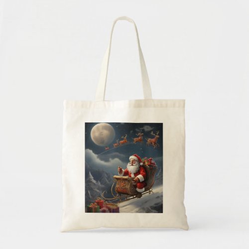 Vintage Christmas Santa Claus Sleigh Tote Bag