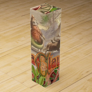 Vintage Christmas Santa Claus Sleigh Wine Gift Box