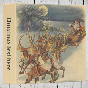 Vintage Christmas Santa Claus Sleigh with Reindeer Binder