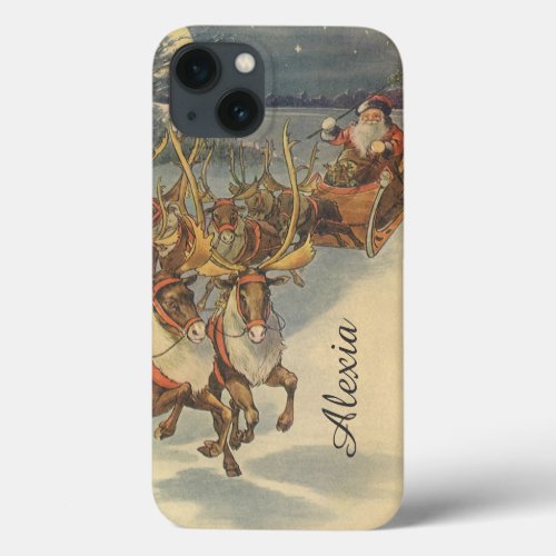 Vintage Christmas Santa Claus Sleigh with Reindeer iPhone 13 Case