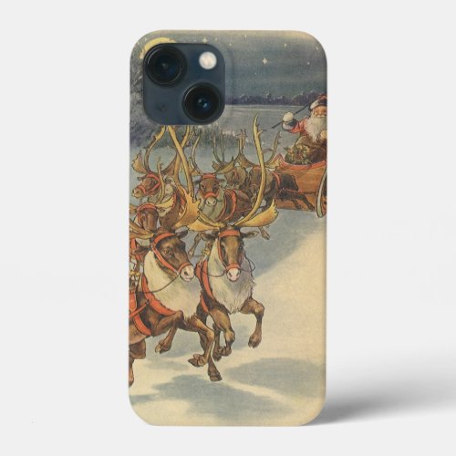Vintage Christmas Santa Claus Sleigh with Reindeer iPhone 13 Mini Case