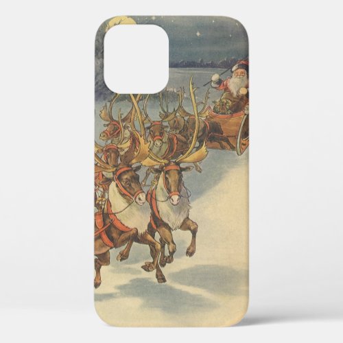 Vintage Christmas Santa Claus Sleigh with Reindeer iPhone 12 Case