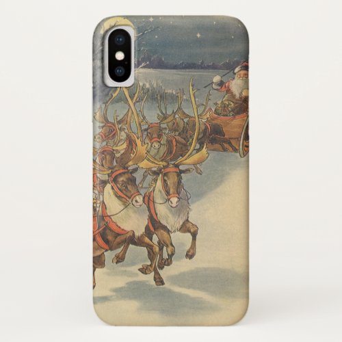 Vintage Christmas Santa Claus Sleigh with Reindeer iPhone X Case Vintage Christmas Santa Claus Sleigh with Reindeer iPhone X Case
