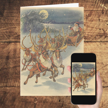 Vintage Christmas Santa Claus Sleigh With Reindeer Holiday Card by ChristmasCafe at Zazzle