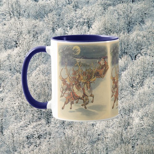 Vintage Christmas Santa Claus Sleigh with Reindeer Mug
