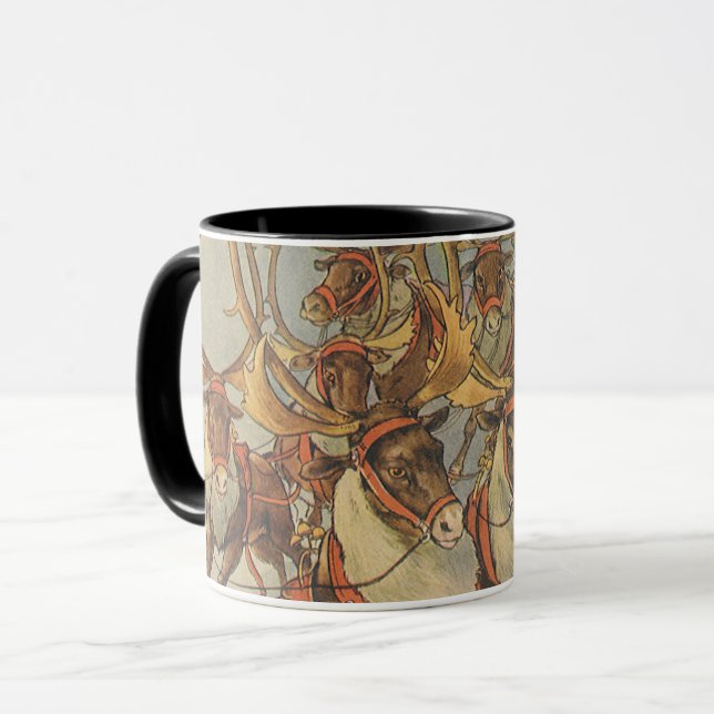 Vintage Christmas Santa Claus Sleigh with Reindeer Mug (Front Left)