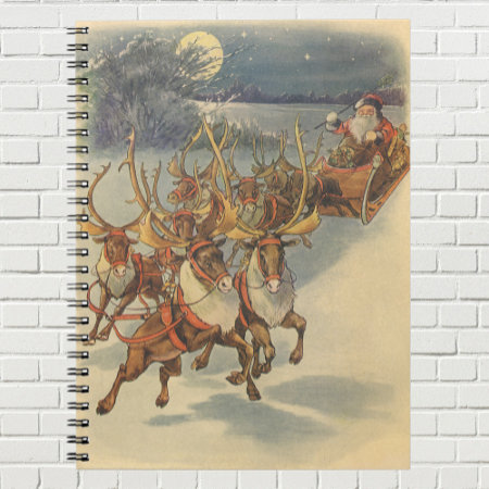 Vintage Christmas Santa Claus Sleigh With Reindeer Notebook