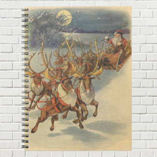 Vintage Christmas Santa Claus Sleigh with Reindeer Notebook