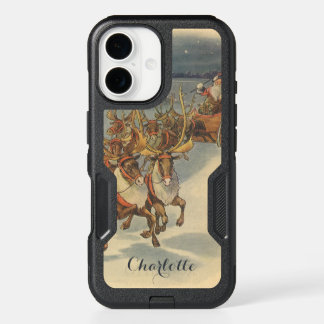 Vintage Christmas Santa Claus Sleigh with Reindeer iPhone 16 Case