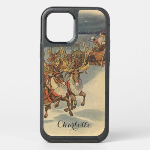 Vintage Christmas Santa Claus Sleigh with Reindeer OtterBox Symmetry iPhone 12 Case