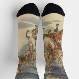 Vintage Christmas Santa Claus Sleigh with Reindeer Socks