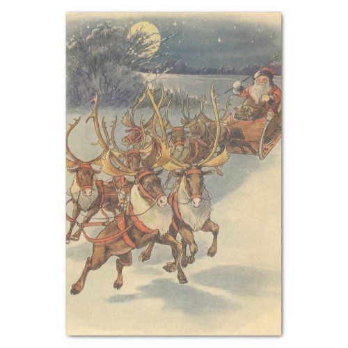 Vintage Christmas Santa Claus Sleigh with Reindeer Tissue Paper