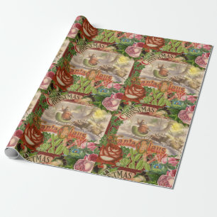 Vintage Christmas Santa Claus Sleigh Wrapping Paper