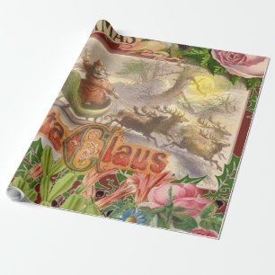 Vintage Christmas Santa Claus Sleigh Wrapping Paper