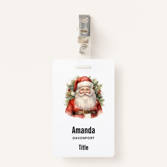 Vintage Christmas Santa Claus Smiling Badge (Front with Clip)