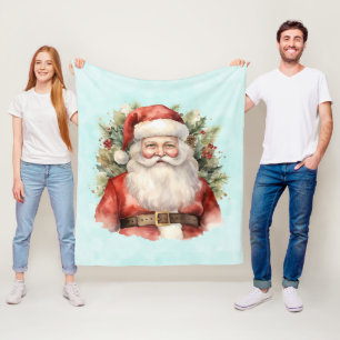 Vintage Christmas Santa Claus Smiling Fleece Blanket