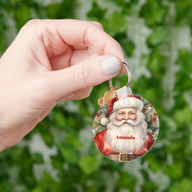 Vintage Christmas Santa Claus Smiling Keychain (Hand)