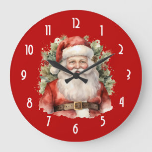 Vintage Christmas Santa Claus Smiling Large Clock