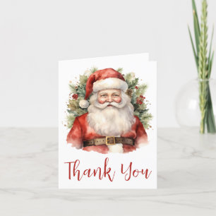Vintage Christmas Santa Claus Smiling Letterpress Thank You Card