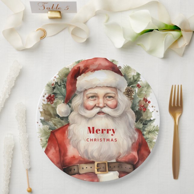 Vintage Christmas Santa Claus Smiling Paper Plates (Wedding)