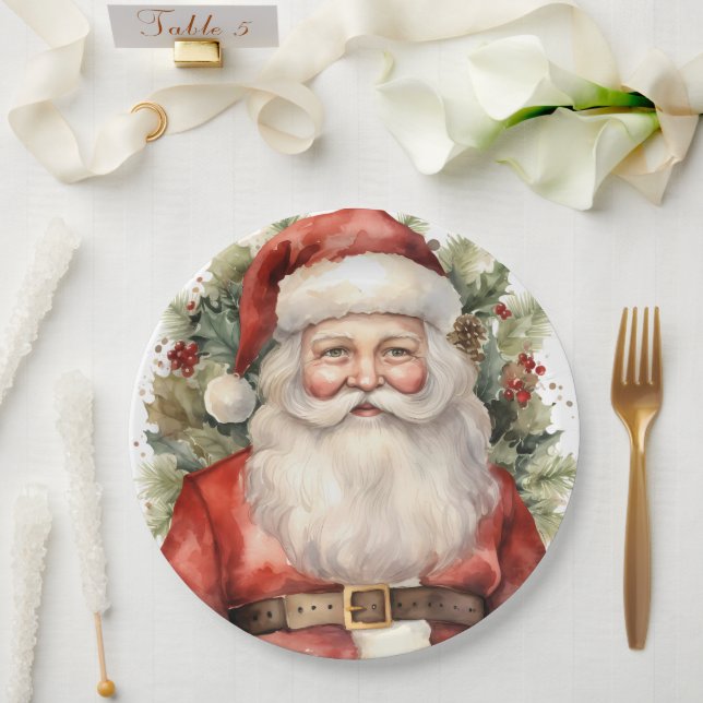 Vintage Christmas Santa Claus Smiling Paper Plates (Wedding)
