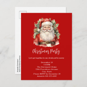 Vintage Christmas Santa Claus Smiling Party Invitation Postcard