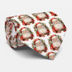Vintage Christmas Santa Claus Smiling Pattern Neck Tie