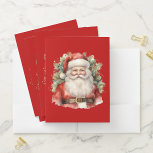 Vintage Christmas Santa Claus Smiling Pocket Folder