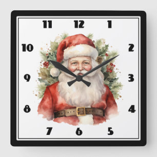 Vintage Christmas Santa Claus Smiling Square Wall Clock